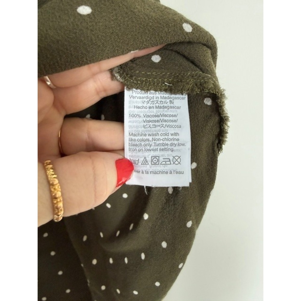 Madewell Olive Green Polka Dot Blouse | Draped Henley Top | Size XS - Picture 5 of 10